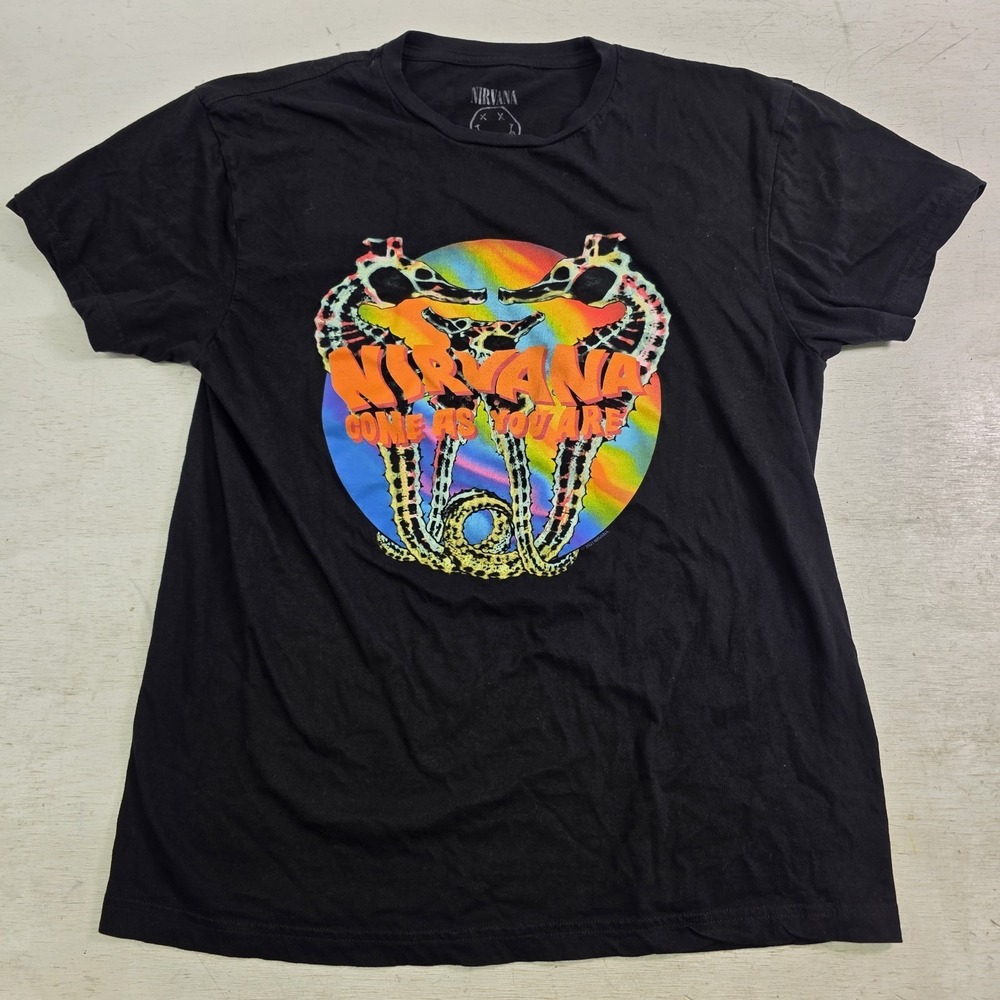 Nirvana Come As You Are Grunge Band Shirt Men's Black Seahorse Band Rock Sz L
